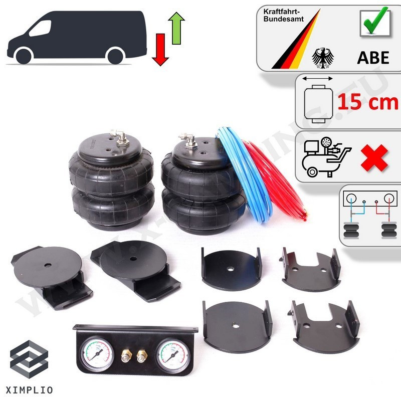 Air Suspension Kit - Dual-Circuit without Compressor and universal manometer - 15 cm - Ducato, Boxer, Jumper