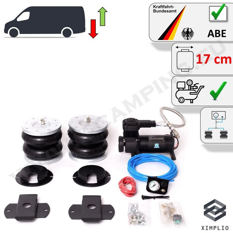 Air Suspension Kit - Single-Circuit with Compressor and universal manometer - 17 cm - Ducato, Boxer, Jumper